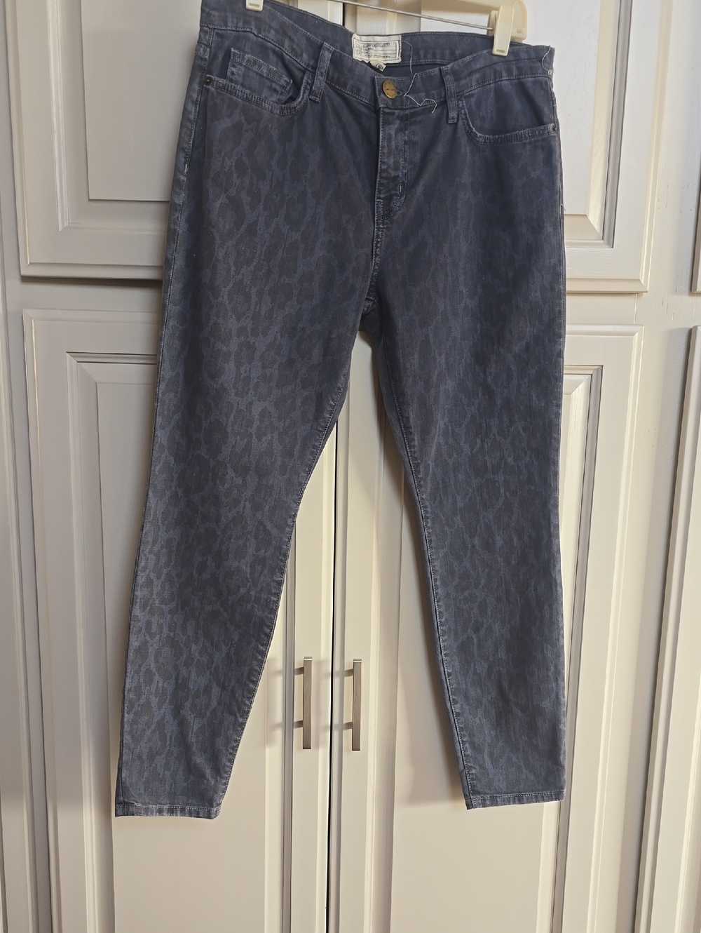Current/Elliott Women's Gray Blue Leopard-Print Stilletto Jeans